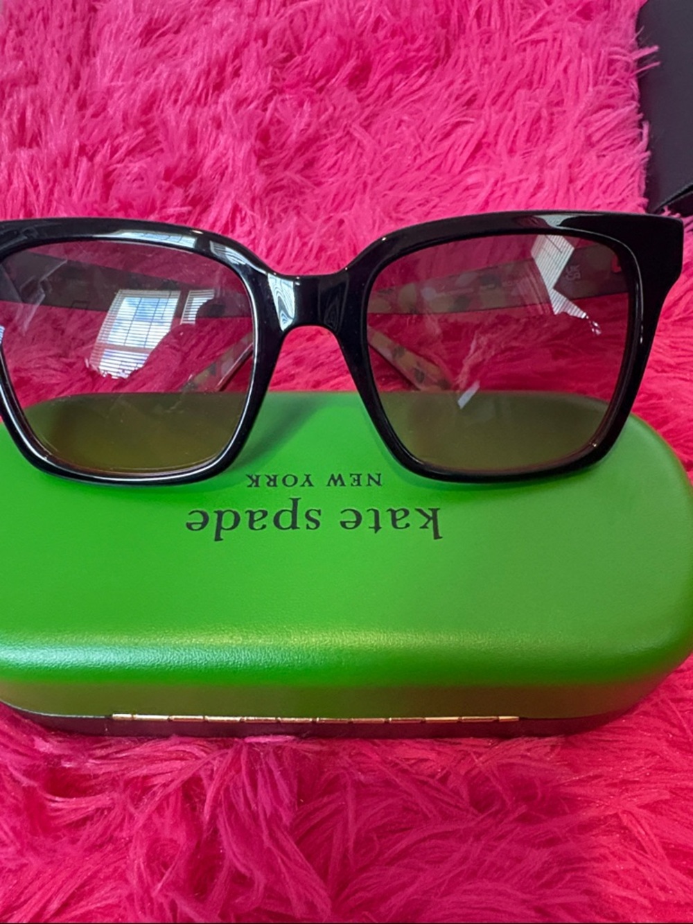 kate spade Glossy Black Square Sunglasses with Gradient Pink Smoke Lenses - Picture 8 of 11